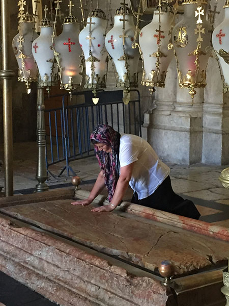 Stone of unction inside Church of the Holy Sepulcher