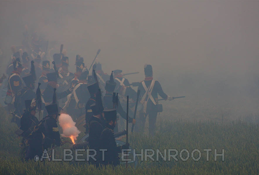 Allied fire power on a smoky battlefield