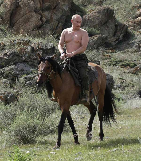 Putin, topless on horseback